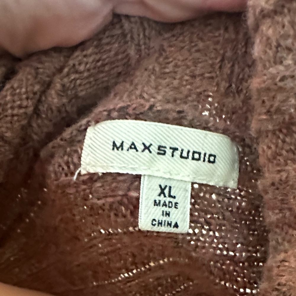 Max Studio Chunky Ribbed Cowl Neck Sweater in Brown - Picture 2 of 7